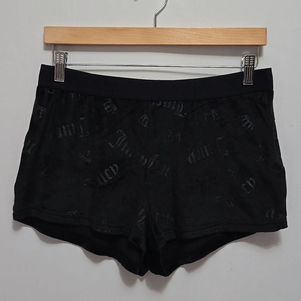 Juicy Couture Y2K Black Velour Crown Logo Sleep Shorts Size Medium